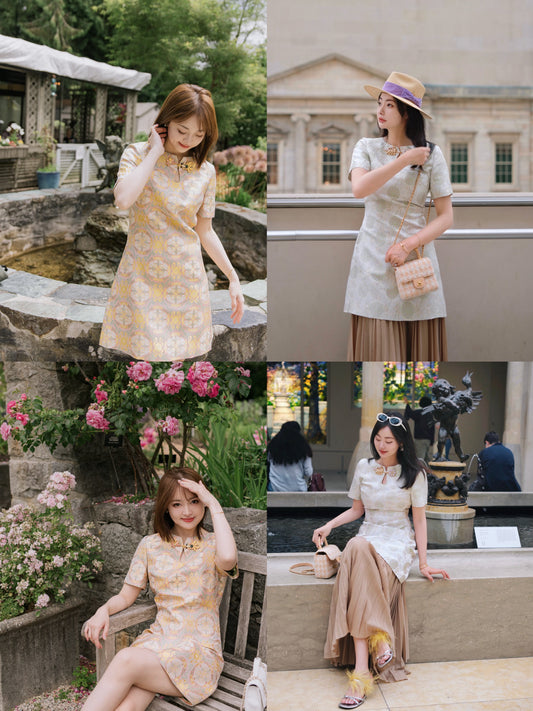 钱小萍金鱼戏莲/陆美瑛宝相花飞天鹿名家宋锦连衣裙