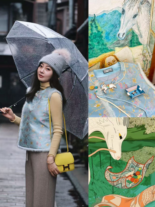 钱小萍名家宋锦之龙马精神貂毛偏襟夹羊驼毛马甲背心